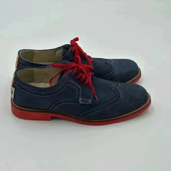 Custom Made Blue Suede Wingtip Men’s Shoes with Red Soles & Laces | Size 9 - Picture 5 of 10